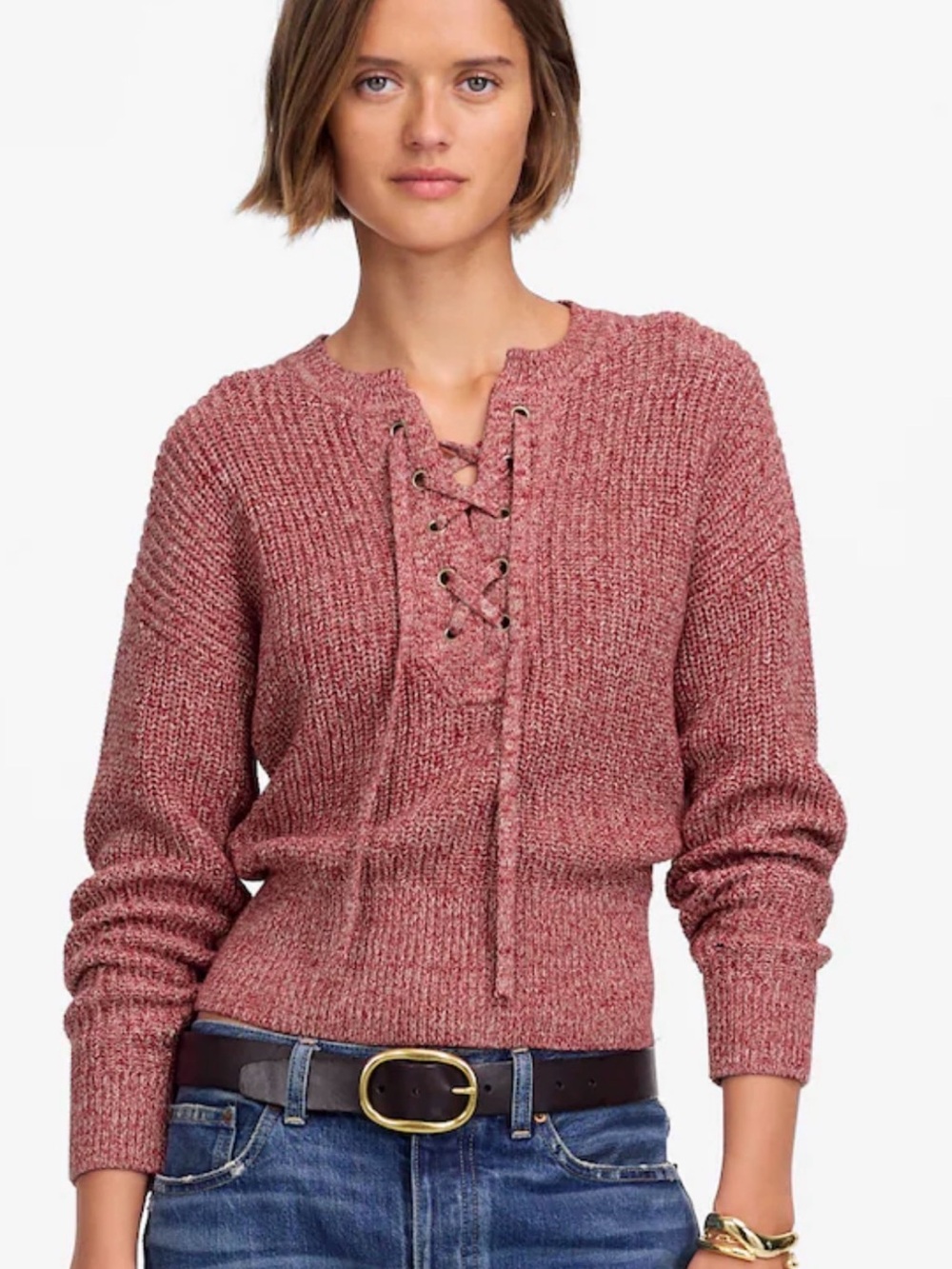 NWT Madewell 
Marled Ribbed Lace-Up Sweater